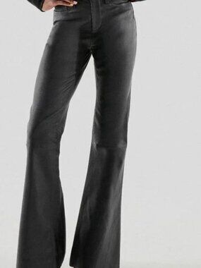 As by Df Women Black Robbie Stretch Leather Flares Pants Size 12
